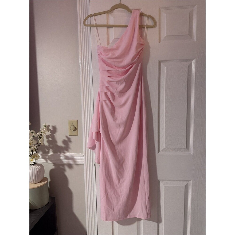 Luvalot CHIC ONE SHOULDER RUCHED DRAPE MAXI DRESS PINK US 6